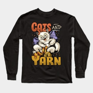 Cats And Yarn Cute Cat Tee For Quilting Funny Yarn Quilt Tee Long Sleeve T-Shirt